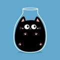 Black cat in a vase. Glass jar. Cute cartoon kawaii baby character. Funny fat kitten. Big eyes, moustaches. Pink paw print. Big Royalty Free Stock Photo