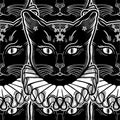Black Cat In A Vintage Collar Seamless Pattern.