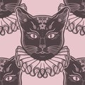 Black Cat In A Vintage Collar Seamless Pattern.