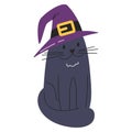 Black cat in witch hat isolated on white background Royalty Free Stock Photo