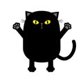 Black cat yellow eyes ready for a hugging. Open hand paw. Kitty reaching for a hug. Funny Kawaii animal. Baby card. Cute cartoon c Royalty Free Stock Photo