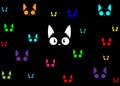 Black cats in the dark background. The Vector logo cat for tattoo or T-shirt design or outwear. Cute print style cat background Royalty Free Stock Photo