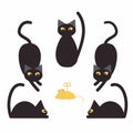 Black cats and fake mouse. White background