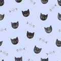 Black cats and fish bones pattern. Royalty Free Stock Photo