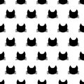 Black Cats heads seamless pattern on white background