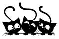 Black cats looking out the window. Cartoon cats look out of the window. Black white vector illustration for children