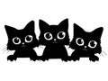 Black cats looking out the window. Cartoon cats look out of the window. Black white vector illustration for children