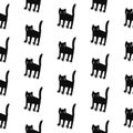 Black cats seamless pattern hand drawn on white font