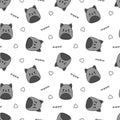 Black cats on seamless pattern. Squishmallow. Cute cat. Kawaii, Vector