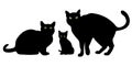 Black Cats Silhouette on White Background. Cat and kitten. Father Mother and child. Icon Vector Illustration.