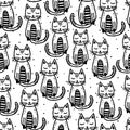 Black Cats on white background seamless vector pattern. Animal kids design with cute monochrome Kittens. Creative