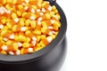 Black Cauldron For Witches FIlled with Candy Corn Royalty Free Stock Photo