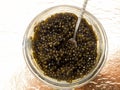 Black caviar, luxurious delicacy on golden background Royalty Free Stock Photo