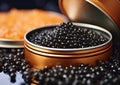Black caviar premium seafood delicacy in jar.Macro.Ai Generative