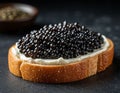 Black caviar sandwich on the table Royalty Free Stock Photo