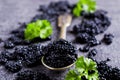 Black caviar in the spoon Royalty Free Stock Photo