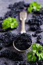 Black caviar in the spoon Royalty Free Stock Photo