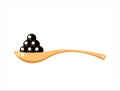 Black caviar in wooden spoon isolated on white background. Roe icon vector illustration. Russian traditional snack Royalty Free Stock Photo