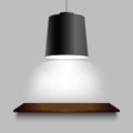 Black ceiling lamp with shelf on the wall