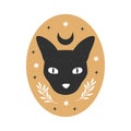 Black celestial animal vector illustration mystical moon cat.