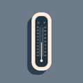 Black Celsius and fahrenheit meteorology thermometers measuring heat and cold icon on grey background. Thermometer Royalty Free Stock Photo