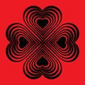 Black Celtic heart knot - stylized symbol. Made of hearts. Four-leaf clover.