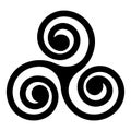 black Celtic triskelion spirals over the white one. Triple helix with two, three turns. Motifs twisted and connected Royalty Free Stock Photo