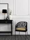 Black chair and table against a white wall Royalty Free Stock Photo