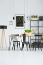 Black chairs in bright interior