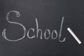 On the black chalk board written the word school with white chalk Royalty Free Stock Photo