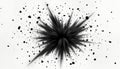 Black chalk explosion effect isolated on white background. Abstract design of black particles spreading outwards. High impact Royalty Free Stock Photo