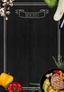 Black chalkboard as mockup for restaurant menu Royalty Free Stock Photo