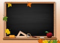 Black chalkboard background. Back to school card