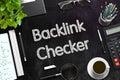 Black Chalkboard with Backlink Checker. 3D Rendering. Royalty Free Stock Photo