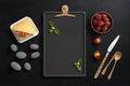 Black chalkboard in graphite frame with mint for advertising, Generative AI Royalty Free Stock Photo