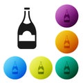 Black Champagne bottle icon isolated on white background. Set icons in color circle buttons. Vector Royalty Free Stock Photo