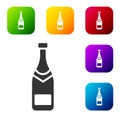 Black Champagne bottle icon isolated on white background. Set icons in color square buttons. Vector Illustration Royalty Free Stock Photo