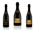 Black champagne bottle or sparkling wine with label. Glass bottle collection isolated on white background. Vector Royalty Free Stock Photo