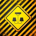 Black Chandelier icon isolated on yellow background. Warning sign. Vector