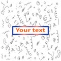 Black chaotic abstract doodles and banner for text