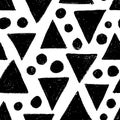 Black charcoal triangles and dots seamless pattern Royalty Free Stock Photo