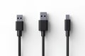 Black charging usb cabels. Isolated on white background. Generative Ai Royalty Free Stock Photo