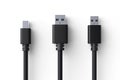 Black charging usb cabels. Isolated on white background. Generative Ai Royalty Free Stock Photo