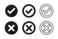 Black check cross isolated vector icon in modern style with shadow on white background. Tick icon. Black check mark icon. Test Royalty Free Stock Photo