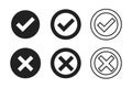 Black check cross isolated vector icon in modern style on white background. Tick icon. Black check mark icon. Test question Royalty Free Stock Photo