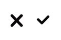 Black check mark and cross web icon marker symbols of a tick and X, to show yes or no, correct or incorrect, true or false, right
