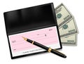 Black checkbook with check, pen and dollars Royalty Free Stock Photo