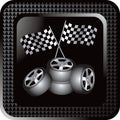 Black checkered web button racing tires and flags Royalty Free Stock Photo