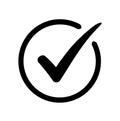 Black checkmark or tick icon/shape against a plain white backdrop Royalty Free Stock Photo