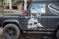 Black cheep with pirate skull on door hamburg hafencity speicherstadt